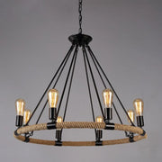 Industrial Iron Rope Chandelier for Living Room, Black