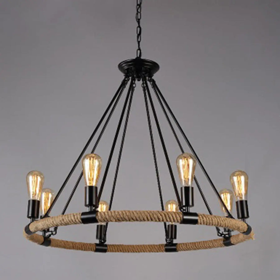 Industrial Iron Rope Chandelier for Living Room, Black