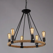 Industrial Iron Rope Chandelier for Living Room, Black