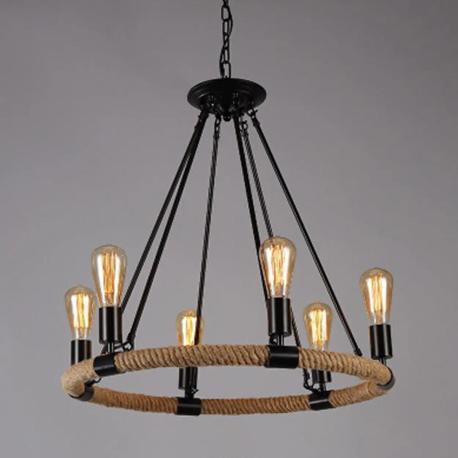 Industrial Iron Rope Chandelier for Living Room, Black