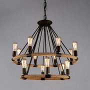 Industrial Iron Rope Chandelier for Living Room, Black