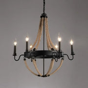 Industrial Iron Rope Chandelier for Living Room, Black