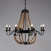 Industrial Iron Rope Chandelier for Living Room, Black