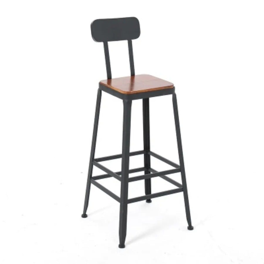 Industrial Metal Back Brown Tall Bar Stool With Footrest