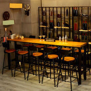 Industrial Metal Frame Wood Square Bar Stool with Backrest