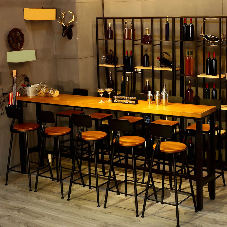 Industrial Metal Frame Wood Square Bar Stool with Backrest