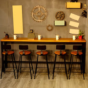 Industrial Metal Frame Wood Square Bar Stool with Backrest
