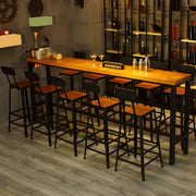 Industrial Metal Frame Wood Square Bar Stool with Backrest