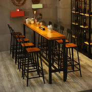 Industrial Metal Frame Wood Square Bar Stool with Backrest