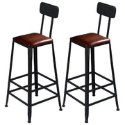 Industrial Metal Frame Wood Square Bar Stool with Backrest