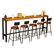 Industrial Metal Frame Wood Square Bar Stool with Backrest