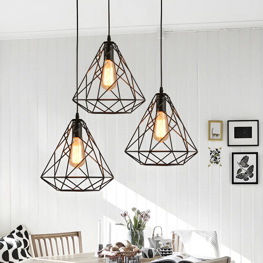 Industrial Mini Black Diamond Caged Pendant Light