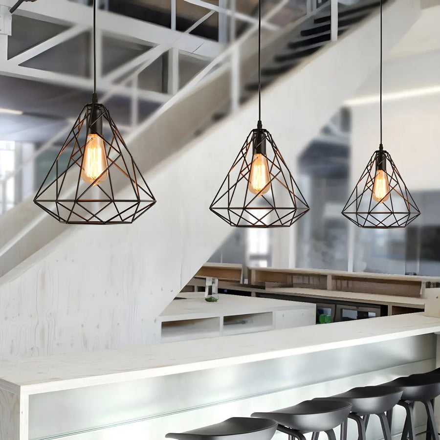 Industrial Mini Black Diamond Caged Pendant Light