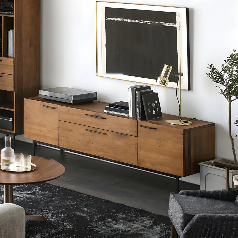 Industrial Rectangular Wood Living Room TV Stand Brown