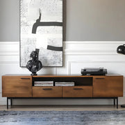 Industrial Rectangular Wood Living Room TV Stand Brown