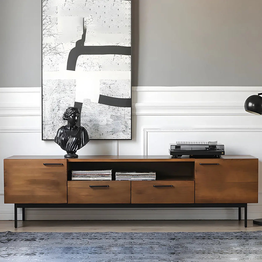 Industrial Rectangular Wood Living Room TV Stand Brown