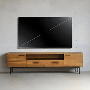 Industrial Rectangular Wood Living Room TV Stand Brown