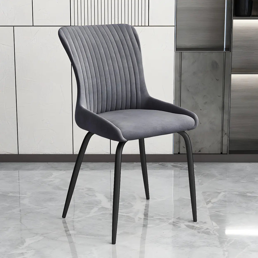 Industrial Solid Back Upholstered Dining Chair with Metal Legs