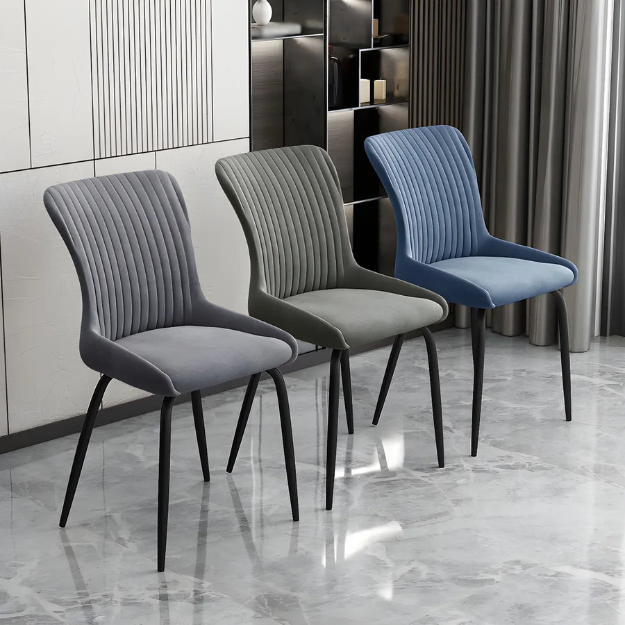 Industrial Solid Back Upholstered Dining Chair with Metal Legs