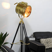 Industrial Tripod Metal Rotatable Gold LED Floor Lamp