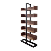 Industrial Vertical Corner Wood Metal Spine Tower Bookshelf