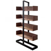 Industrial Vertical Corner Wood Metal Spine Tower Bookshelf