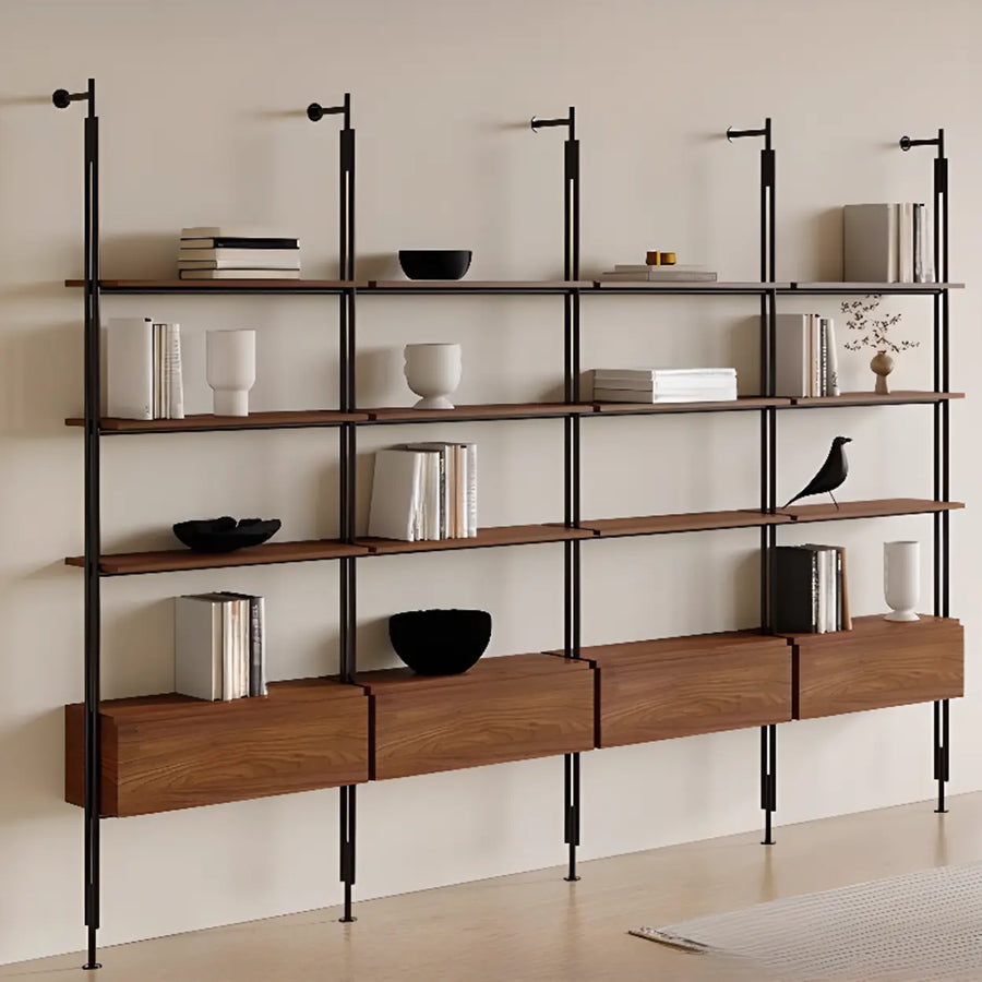 Industrial Wall-Mounted Wood Metal Vertical Bookshelf