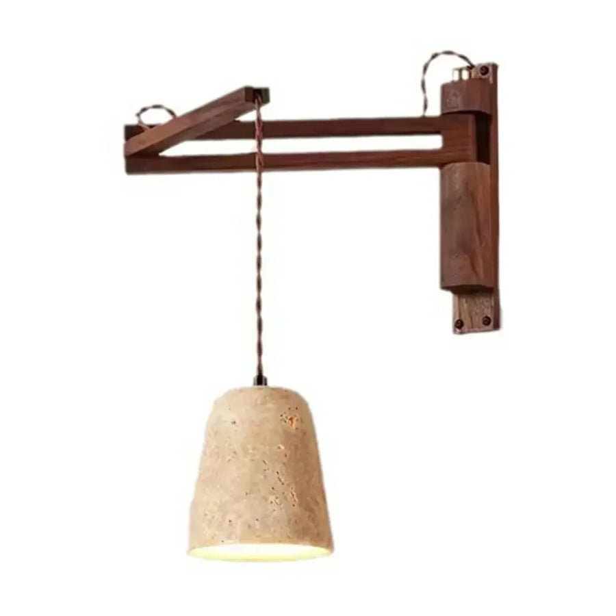 Industrial Walnut Wood Dome Swing Arm Wall Sconce