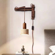 Industrial Walnut Wood Dome Swing Arm Wall Sconce