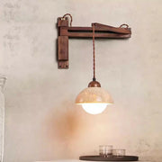 Industrial Walnut Wood Dome Swing Arm Wall Sconce