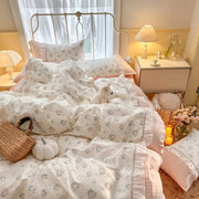 Kawaii Grandma Pink Plaid Bedding Duvet Cover Set