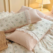 Kawaii Grandma Pink Plaid Bedding Duvet Cover Set