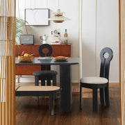 Key Slat Back Sherpa Curved Wood Side Dining Chair Black