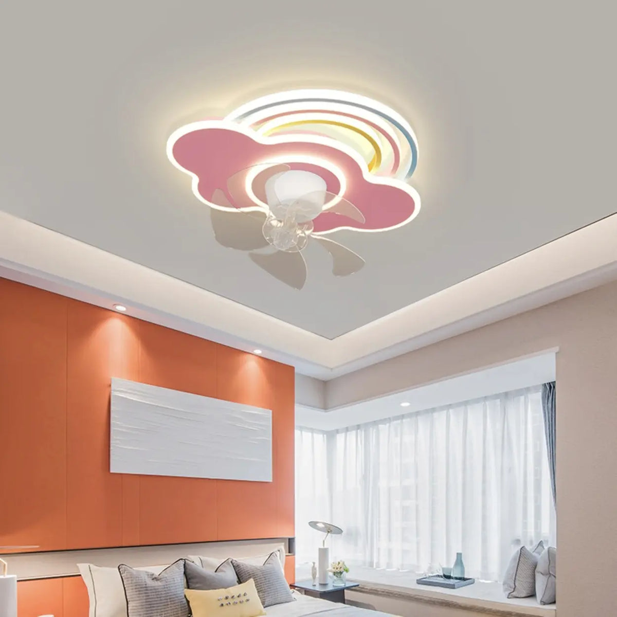 Kids Room Cartoon Rainbow Cloud Ceiling Fan with Light