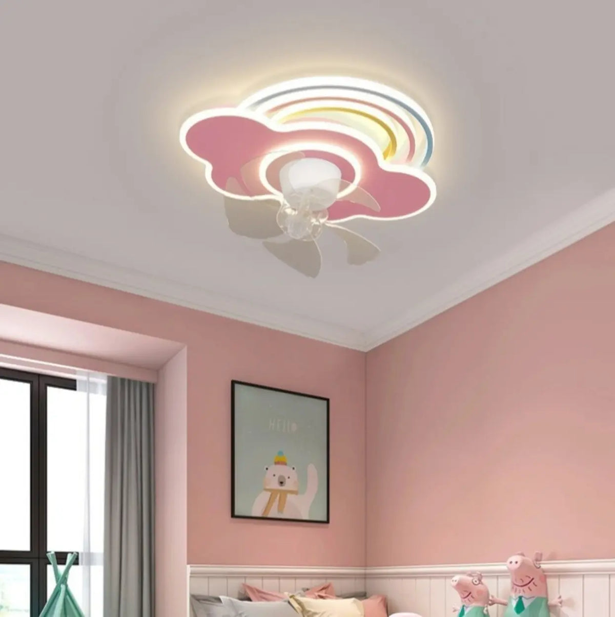Kids Room Cartoon Rainbow Cloud Ceiling Fan with Light