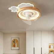 Kids Room Cloud Wood Flush Ceiling Fan with LED Light