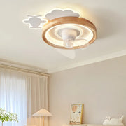 Kids Room Cloud Wood Flush Ceiling Fan with LED Light