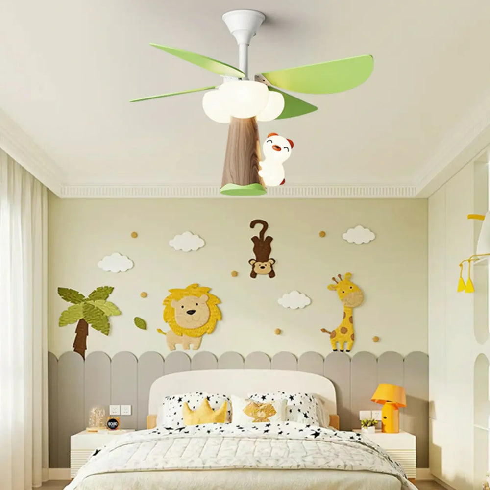 Kids Room Cute Green 4 Blades Ceiling Fan with Light