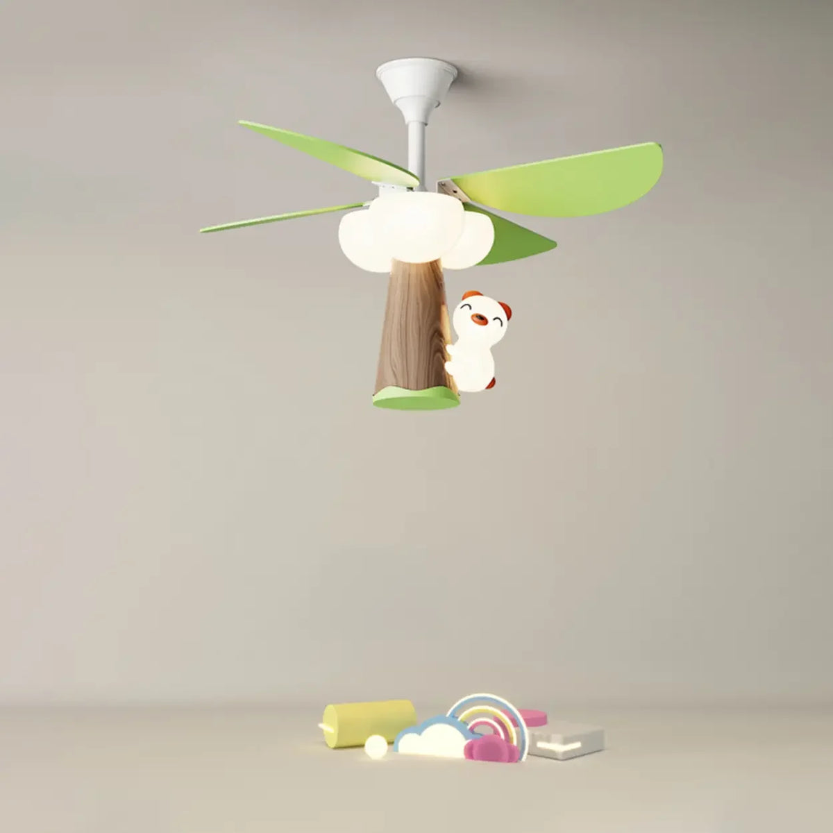 Kids Room Cute Green 4 Blades Ceiling Fan with Light