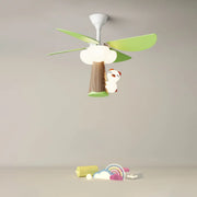 Kids Room Cute Green 4 Blades Ceiling Fan with Light
