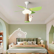 Kids Room Cute Green 4 Blades Ceiling Fan with Light