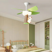 Kids Room Cute Green 4 Blades Ceiling Fan with Light