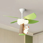 Kids Room Cute Green 4 Blades Ceiling Fan with Light