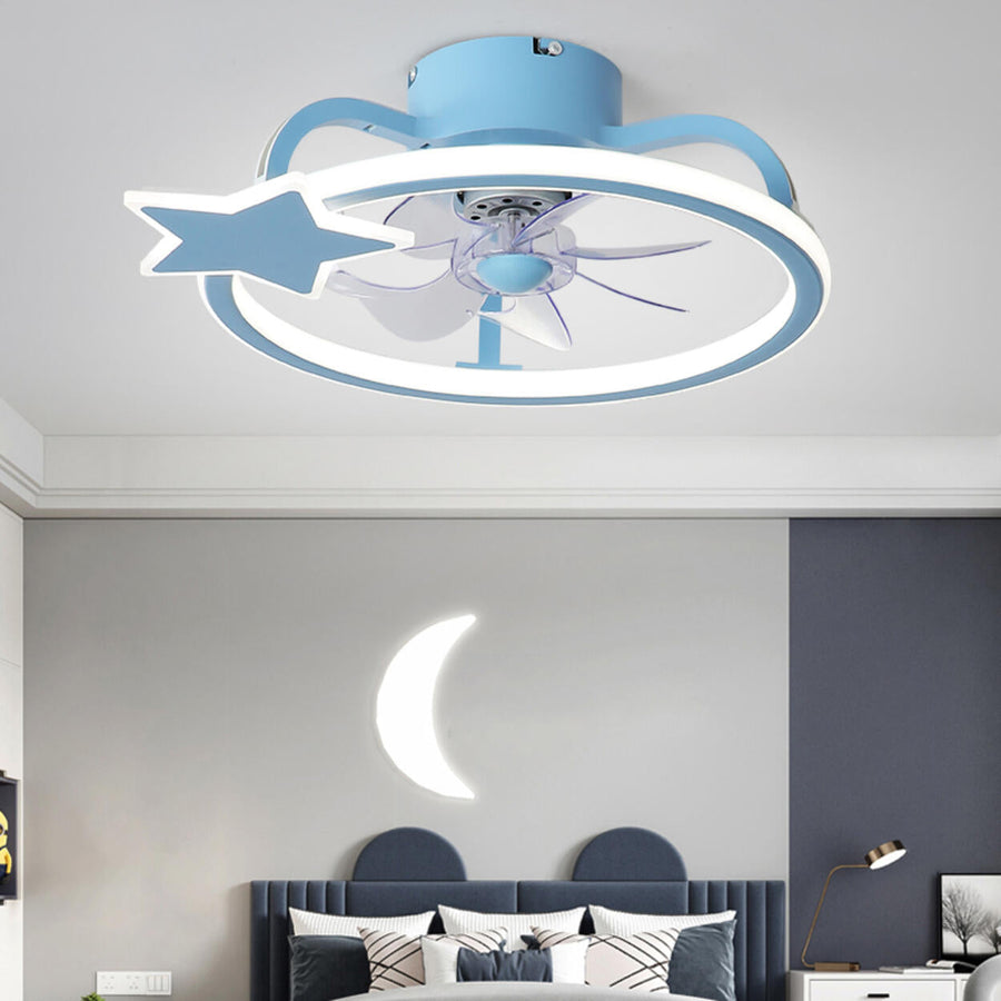 Kids Room Elegant Semi-Flush Dolphin Ceiling Fan Light