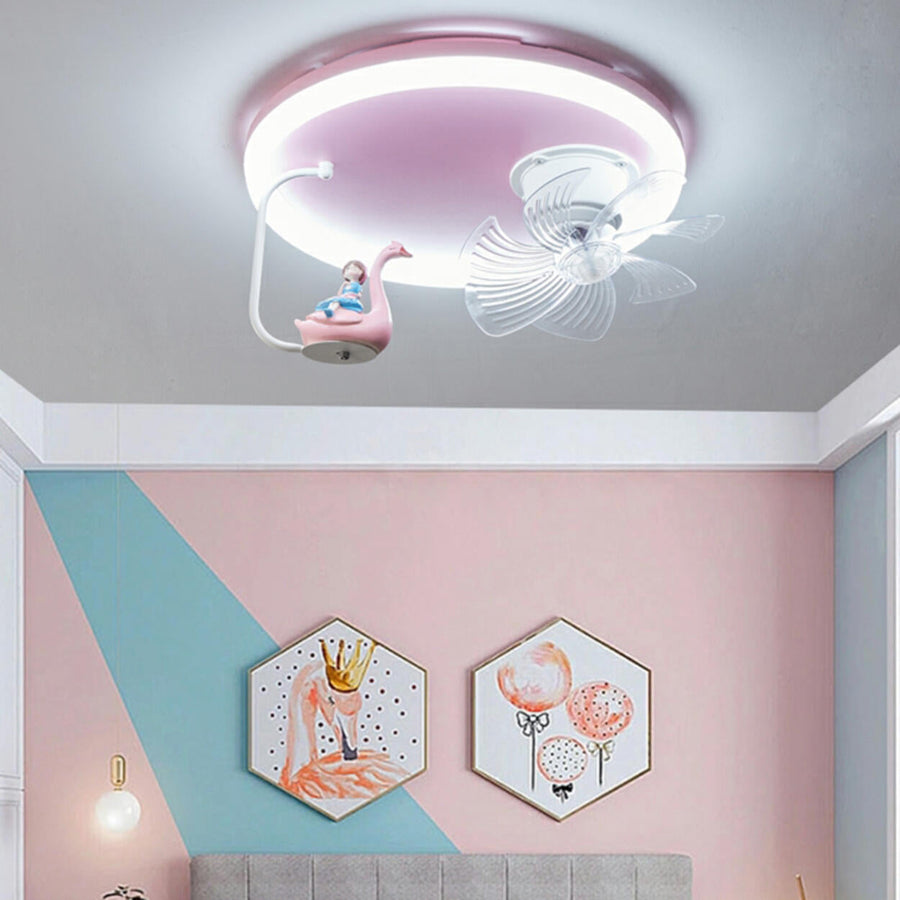 Kids Room Pink Cute Round Ceiling Fan with LED Light