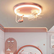 Kids Room Pink Cute Round Ceiling Fan with LED Light