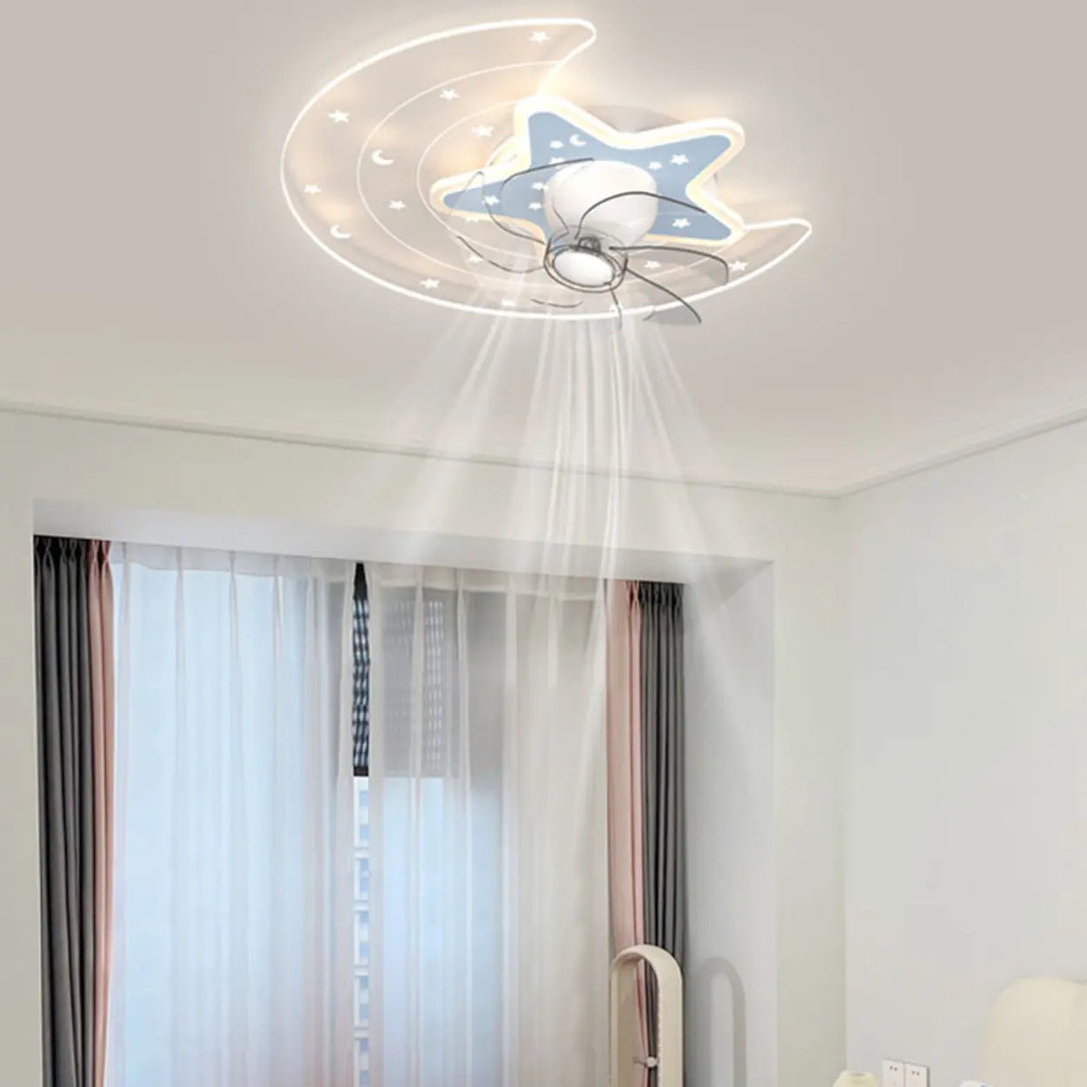 Kids Room Star and Moon Dimming Ceiling Fan with Light