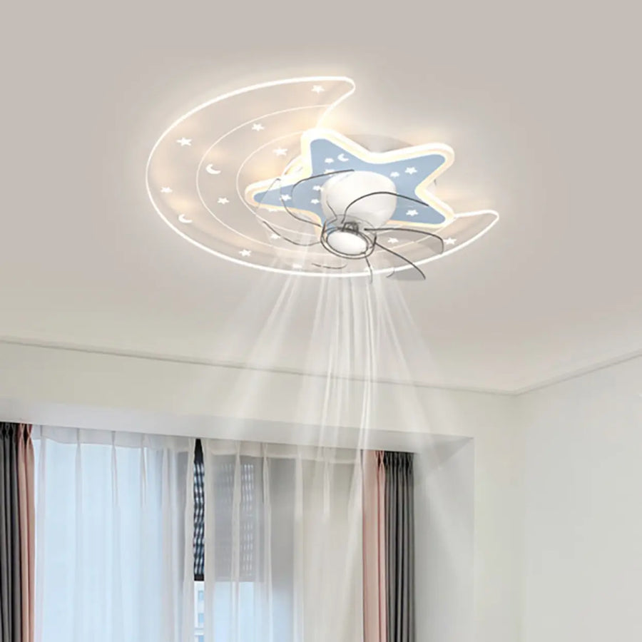 Kids Room Star and Moon Dimming Ceiling Fan with Light