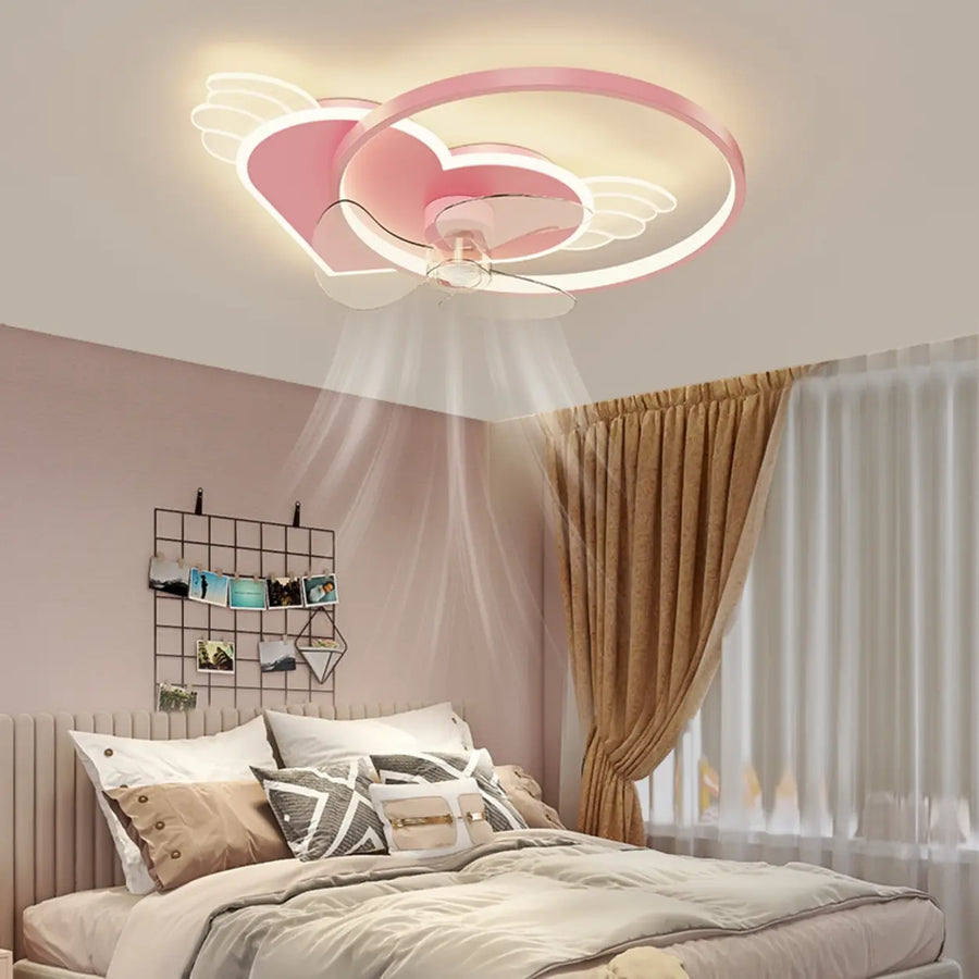 Kids Room Stylish Heart Wings Ceiling Fan with Light