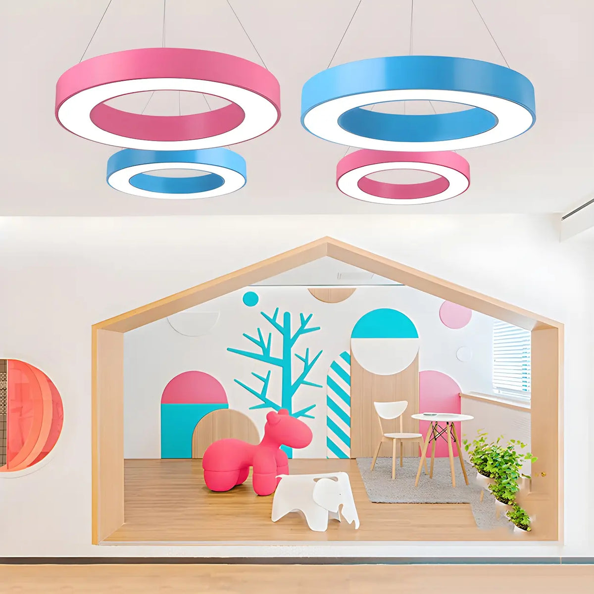 Kindergarten Colorful Circular Ring LED Pendant Light